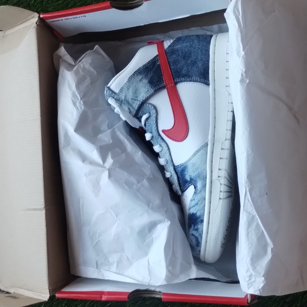 Nike Dunk High Denim Blue White/Sail/Habenero Red Unisex W8 M6.5 - Picture 2 of 16